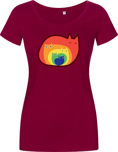 Gatos Arcoíris - Raro, Minimalista, Alegre, Arte, Gato, Animal, Animales, Arcoíris, Rojo, Colorido, Divertido, Gatos, Hogar, Decoración, Fanart, Encantador, Gatos graciosos, Alegre, Entretenido - Women T-Shirt