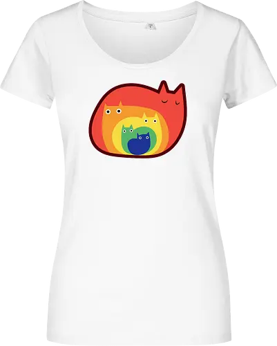 Gatos Arcoíris - Raro, Minimalista, Alegre, Arte, Gato, Animal, Animales, Arcoíris, Rojo, Colorido, Divertido, Gatos, Hogar, Decoración, Fanart, Encantador, Gatos graciosos, Alegre, Entretenido - Women T-Shirt