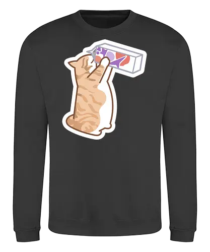 Gato Naranja Bebe Leche - Mascota, Fanart, Alimento, Sediento, Proteína, Gato, Animal, Animales, Gatito, Bebiendo, Beber, Leche, Gatos, Gordo, Naranja, Gato Lindo, Gatos Lindos - Sweatshirt