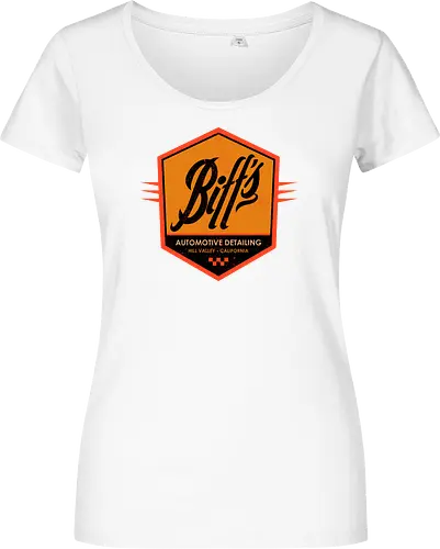 Biff Automotive Detailing - movie, Future, automotive, biff tannen, brute, delorean, doc brown, film, high school, hollywood, hoverboard, marty mcfly, retro, time travel, villain - Women T-Shirt
