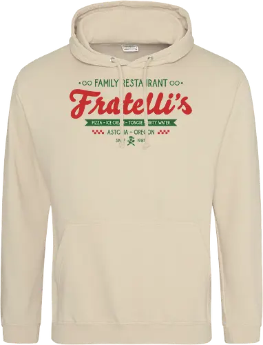 Fratellis Family Restaurant  - retro, skull, sloth, treasure, treasure hunter, vintage, movie, 80s movies, 80s, childhood, chunk, fratellis, never say die, nostalgia, pirate - Standard Hoodie