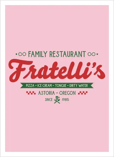 Fratellis Family Restaurant  - retro, skull, sloth, treasure, treasure hunter, vintage, movie, 80s movies, 80s, childhood, chunk, fratellis, never say die, nostalgia, pirate - Artprint