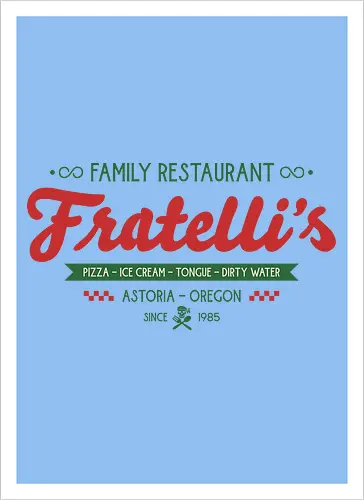Fratellis Family Restaurant  - retro, skull, sloth, treasure, treasure hunter, vintage, movie, 80s movies, 80s, childhood, chunk, fratellis, never say die, nostalgia, pirate - Artprint