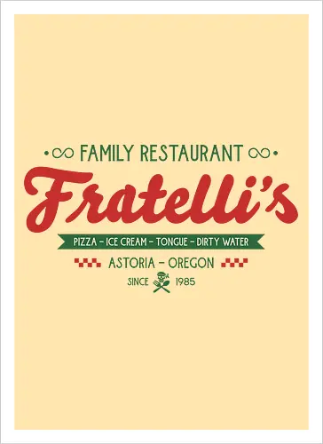 Fratellis Family Restaurant  - retro, skull, sloth, treasure, treasure hunter, vintage, movie, 80s movies, 80s, childhood, chunk, fratellis, never say die, nostalgia, pirate - Artprint