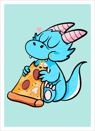Pizza Drache - Pizza, Drache, Fantasy - Artprint
