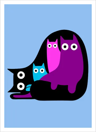 Muchos Gatos Coloridos - Fanart, Tinte, Colorear, Negro, Animal, Animales, Color, Azul, Rosa, Lindo, Morado, Gatos, Colores, Multicolor, Gatos Lindos, Tono, Garaje - Artprint