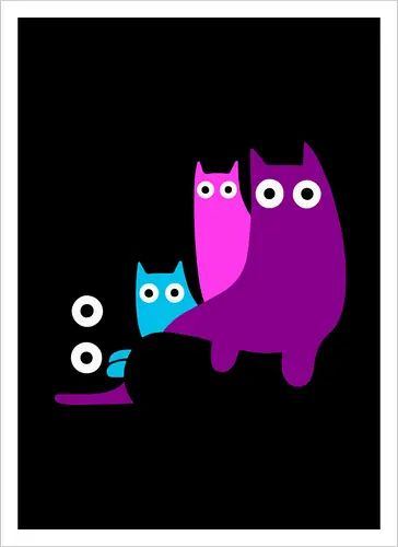 Muchos Gatos Coloridos - Fanart, Tinte, Colorear, Negro, Animal, Animales, Color, Azul, Rosa, Lindo, Morado, Gatos, Colores, Multicolor, Gatos Lindos, Tono, Garaje - Artprint