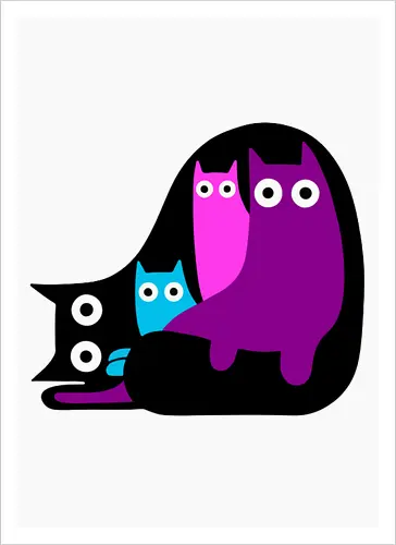 Muchos Gatos Coloridos - Fanart, Tinte, Colorear, Negro, Animal, Animales, Color, Azul, Rosa, Lindo, Morado, Gatos, Colores, Multicolor, Gatos Lindos, Tono, Garaje - Artprint