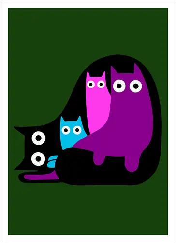 Muchos Gatos Coloridos - Fanart, Tinte, Colorear, Negro, Animal, Animales, Color, Azul, Rosa, Lindo, Morado, Gatos, Colores, Multicolor, Gatos Lindos, Tono, Garaje - Artprint