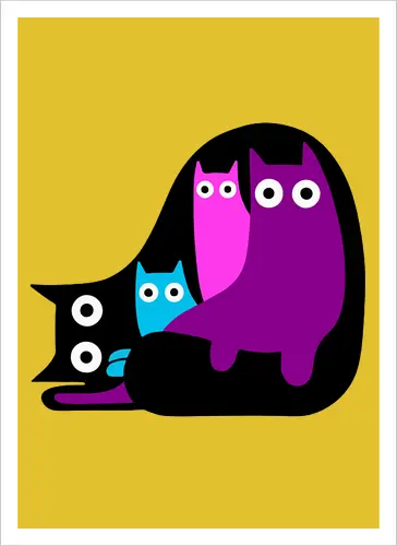 Muchos Gatos Coloridos - Fanart, Tinte, Colorear, Negro, Animal, Animales, Color, Azul, Rosa, Lindo, Morado, Gatos, Colores, Multicolor, Gatos Lindos, Tono, Garaje - Artprint