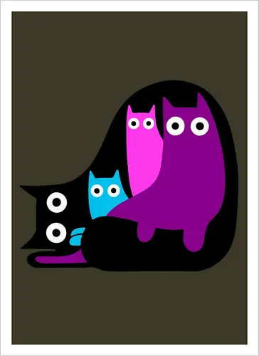 Muchos Gatos Coloridos - Fanart, Tinte, Colorear, Negro, Animal, Animales, Color, Azul, Rosa, Lindo, Morado, Gatos, Colores, Multicolor, Gatos Lindos, Tono, Garaje - Artprint
