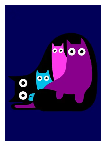 Muchos Gatos Coloridos - Fanart, Tinte, Colorear, Negro, Animal, Animales, Color, Azul, Rosa, Lindo, Morado, Gatos, Colores, Multicolor, Gatos Lindos, Tono, Garaje - Artprint