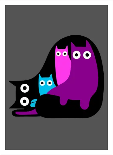 Muchos Gatos Coloridos - Fanart, Tinte, Colorear, Negro, Animal, Animales, Color, Azul, Rosa, Lindo, Morado, Gatos, Colores, Multicolor, Gatos Lindos, Tono, Garaje - Artprint