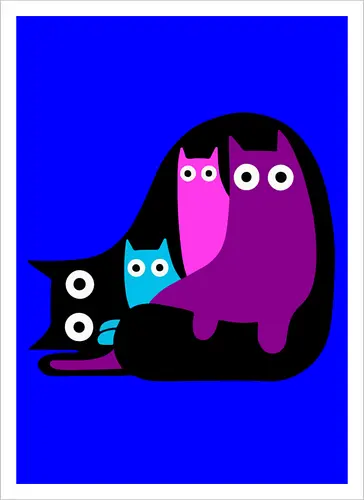 Muchos Gatos Coloridos - Fanart, Tinte, Colorear, Negro, Animal, Animales, Color, Azul, Rosa, Lindo, Morado, Gatos, Colores, Multicolor, Gatos Lindos, Tono, Garaje - Artprint