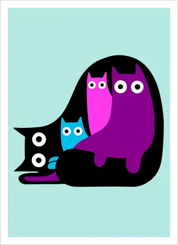 Muchos Gatos Coloridos - Fanart, Tinte, Colorear, Negro, Animal, Animales, Color, Azul, Rosa, Lindo, Morado, Gatos, Colores, Multicolor, Gatos Lindos, Tono, Garaje - Artprint