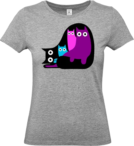 Muchos Gatos Coloridos - Fanart, Tinte, Colorear, Negro, Animal, Animales, Color, Azul, Rosa, Lindo, Morado, Gatos, Colores, Multicolor, Gatos Lindos, Tono, Garaje - Standard T-Shirt (Women)