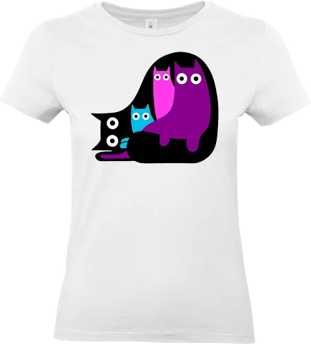 Muchos Gatos Coloridos - Fanart, Tinte, Colorear, Negro, Animal, Animales, Color, Azul, Rosa, Lindo, Morado, Gatos, Colores, Multicolor, Gatos Lindos, Tono, Garaje - Standard T-Shirt (Women)