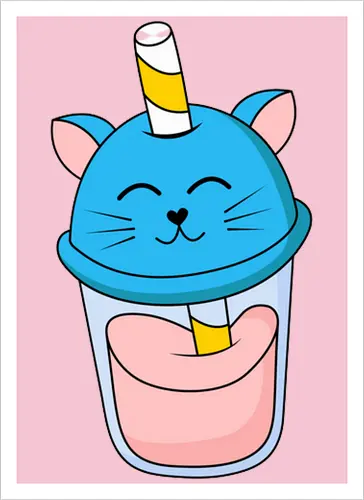 Gato Vaso de Jugo Azul