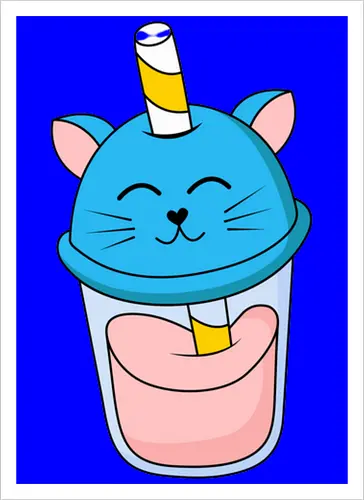 Gato Vaso de Jugo Azul