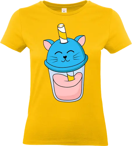 Gato Vaso de Jugo Azul - Gato, Animal, Azul, Gatito, Bebida, Vaso, Jugo, Gatos, Verano, Gato Lindo, Diseño, Fan Art, Delicioso, Frutas, Felino, Jardín, Gato de jugo - Standard T-Shirt (Women)