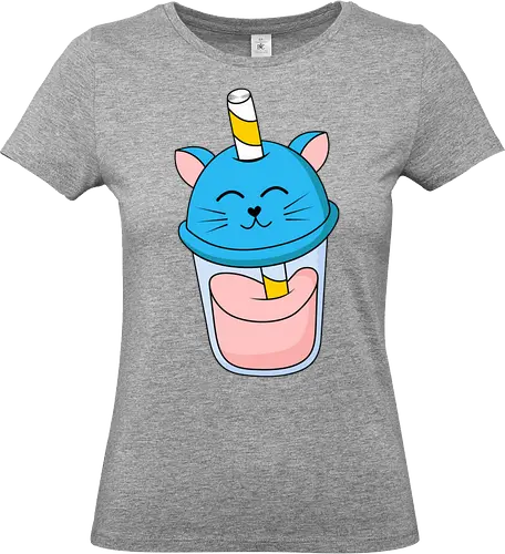 Gato Vaso de Jugo Azul - Gato, Animal, Azul, Gatito, Bebida, Vaso, Jugo, Gatos, Verano, Gato Lindo, Diseño, Fan Art, Delicioso, Frutas, Felino, Jardín, Gato de jugo - Standard T-Shirt (Women)