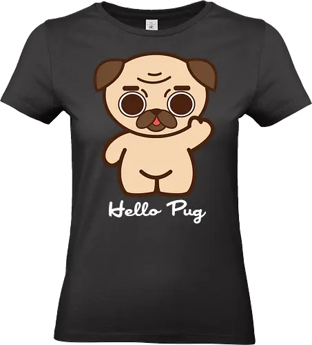 Hello Pug - Kawaii Süßer Hund - kreative parodie, haustier liebhaber, begleithund, mops t-shirt, hello pug, kawaii hund, süße kleidung, hello kitty parodie, teetan, mops liebhaber, hund kunst, kawaii kultur, süßer hund, minimalistische kunst, mops leben - Standard T-Shirt (Women)
