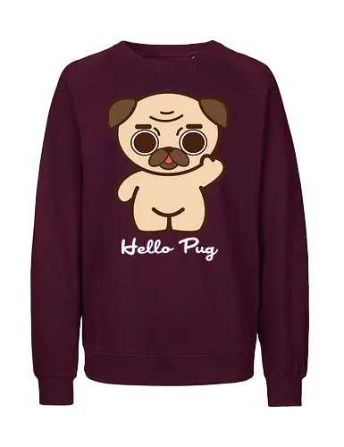 Hello Pug - Kawaii Süßer Hund - kreative parodie, haustier liebhaber, begleithund, mops t-shirt, hello pug, kawaii hund, süße kleidung, hello kitty parodie, teetan, mops liebhaber, hund kunst, kawaii kultur, süßer hund, minimalistische kunst, mops leben - Fairtrade Sweatshirt