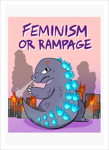 Feminism or Rampage - Feminismus, Comic, Kaiju - Artprint