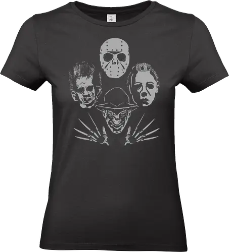 Bohemian Rhapsody Horror - Terror-Ikonen - popkultur, horror kino, minimalistische kunst, kreatives mashup, horror t-shirt, bohemian rhapsody, horror mashup, queen kleidung, leatherface, jason voorhees, michael myers, freddy krueger, teetan, slasher filme, klassischer rock - Standard T-Shirt (Women)