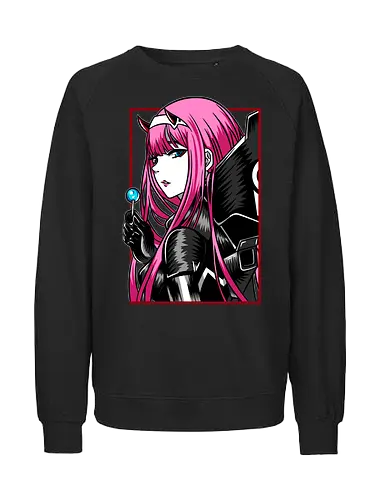Zero Two – The Red Horned Pilot - Darling, zero two, anime girl, pink hair anime, mecha pilot, sci fi anime, manga anime, japanese anime, anime art - Fairtrade Sweatshirt