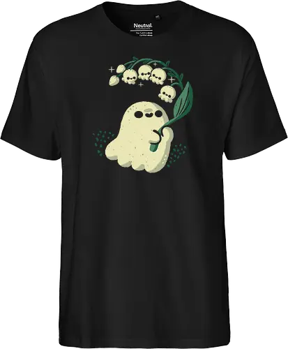 Ghost meets Lily of the Valley - lily of the valley, ghost, bellflowers, flower, spring, floral, creepy cute, spooky cute, goth, love, kawaii goth, adorable, minimal, nature, xmorfina - Fairtrade T-Shirt