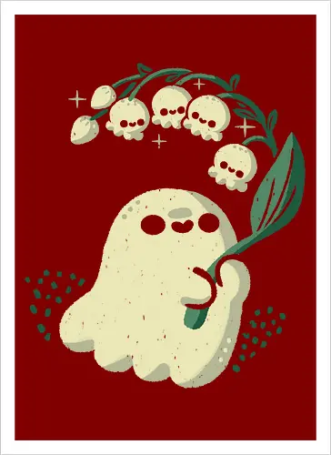 Ghost meets Lily of the Valley - lily of the valley, ghost, bellflowers, flower, spring, floral, creepy cute, spooky cute, goth, love, kawaii goth, adorable, minimal, nature, xmorfina - Artprint