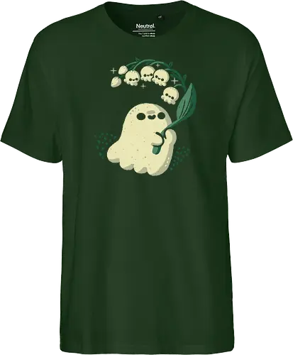 Ghost meets Lily of the Valley - lily of the valley, ghost, bellflowers, flower, spring, floral, creepy cute, spooky cute, goth, love, kawaii goth, adorable, minimal, nature, xmorfina - Fairtrade T-Shirt