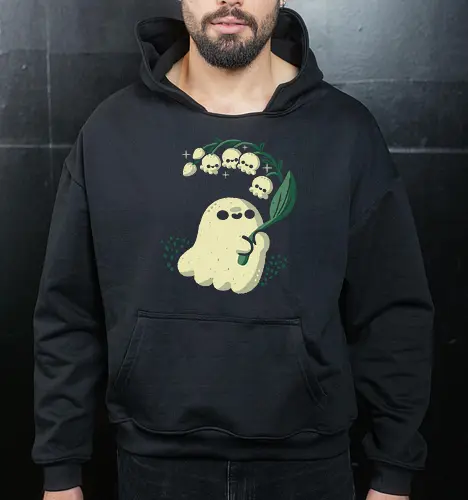 Ghost meets Lily of the Valley - lily of the valley, ghost, bellflowers, flower, spring, floral, creepy cute, spooky cute, goth, love, kawaii goth, adorable, minimal, nature, xmorfina - Cropped Hoodie