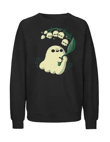 Ghost meets Lily of the Valley - lily of the valley, ghost, bellflowers, flower, spring, floral, creepy cute, spooky cute, goth, love, kawaii goth, adorable, minimal, nature, xmorfina - Fairtrade Sweatshirt