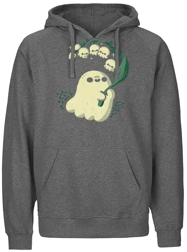 Ghost meets Lily of the Valley - lily of the valley, ghost, bellflowers, flower, spring, floral, creepy cute, spooky cute, goth, love, kawaii goth, adorable, minimal, nature, xmorfina - Fairtrade Hoodie