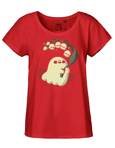 Ghost meets Lily of the Valley - lily of the valley, ghost, bellflowers, flower, spring, floral, creepy cute, spooky cute, goth, love, kawaii goth, adorable, minimal, nature, xmorfina - Fairtrade Girl Shirt