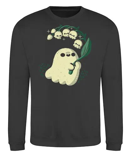 Ghost meets Lily of the Valley - lily of the valley, ghost, bellflowers, flower, spring, floral, creepy cute, spooky cute, goth, love, kawaii goth, adorable, minimal, nature, xmorfina - Sweatshirt
