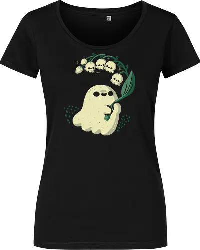 Ghost meets Lily of the Valley - lily of the valley, ghost, bellflowers, flower, spring, floral, creepy cute, spooky cute, goth, love, kawaii goth, adorable, minimal, nature, xmorfina - Women T-Shirt