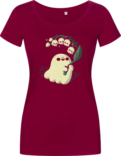 Ghost meets Lily of the Valley - lily of the valley, ghost, bellflowers, flower, spring, floral, creepy cute, spooky cute, goth, love, kawaii goth, adorable, minimal, nature, xmorfina - Women T-Shirt
