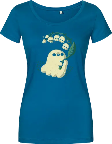 Ghost meets Lily of the Valley - lily of the valley, ghost, bellflowers, flower, spring, floral, creepy cute, spooky cute, goth, love, kawaii goth, adorable, minimal, nature, xmorfina - Women T-Shirt