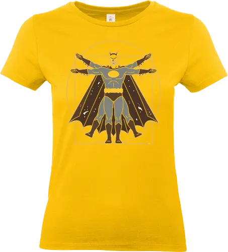 Vitruvian Bat Dark Knight Renaissance Art Parody Graphic - vitruvian batman shirt, sophisticated batman t-shirt, dark knight proportions graphic, superhero geometry clothing, classic comic book parody, artistic batman fan merch, unique dark knight streetwear, caped crusader art shirt, dark knight renaissance art t-shirt, batman anatomy graphic tee, superhero da vinci parody, batman art history clothing, vitruvian man superhero design, gotham protector streetwear, vintage batman illustration top, bronze and black superhero shirt, dc comics fan gift, academic superhero apparel, bat symbol renaissance art - Standard T-Shirt (Women)