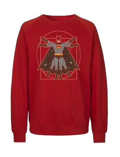 Vitruvian Bat Dark Knight Renaissance Art Parody Graphic - vitruvian batman shirt, sophisticated batman t-shirt, dark knight proportions graphic, superhero geometry clothing, classic comic book parody, artistic batman fan merch, unique dark knight streetwear, caped crusader art shirt, dark knight renaissance art t-shirt, batman anatomy graphic tee, superhero da vinci parody, batman art history clothing, vitruvian man superhero design, gotham protector streetwear, vintage batman illustration top, bronze and black superhero shirt, dc comics fan gift, academic superhero apparel, bat symbol renaissance art - Fairtrade Sweatshirt