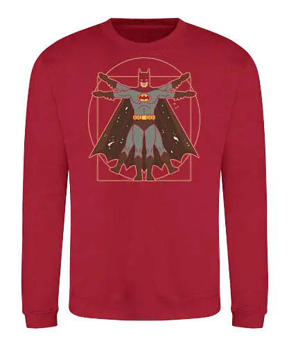 Vitruvian Bat Dark Knight Renaissance Art Parody Graphic - vitruvian batman shirt, sophisticated batman t-shirt, dark knight proportions graphic, superhero geometry clothing, classic comic book parody, artistic batman fan merch, unique dark knight streetwear, caped crusader art shirt, dark knight renaissance art t-shirt, batman anatomy graphic tee, superhero da vinci parody, batman art history clothing, vitruvian man superhero design, gotham protector streetwear, vintage batman illustration top, bronze and black superhero shirt, dc comics fan gift, academic superhero apparel, bat symbol renaissance art - Sweatshirt