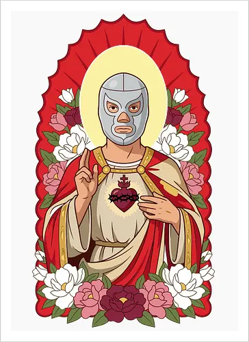 "Santo Luchador" Mexican Lucha Libre Sacred Heart Graphic