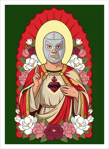 "Santo Luchador" Mexican Lucha Libre Sacred Heart Graphic