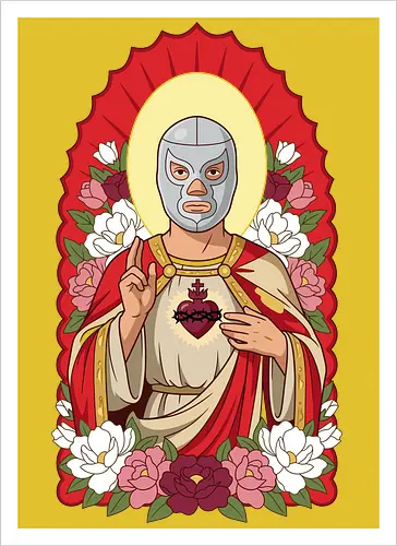 "Santo Luchador" Mexican Lucha Libre Sacred Heart Graphic