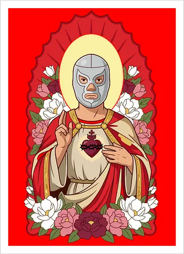 "Santo Luchador" Mexican Lucha Libre Sacred Heart Graphic