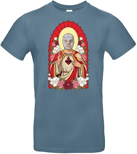 "Santo Luchador" Mexican Lucha Libre Sacred Heart Graphic - lucha libre saint shirt, mexican wrestler t-shirt, sacred heart luchador graphic tee, santo luchador apparel, masked wrestler religious art, chicano style streetwear, mexican folk art t-shirt, silver mask wrestler design, sagrado corazon luchador top, dia de los muertos aesthetic, floral wrestling shirt, traditional mexican icons clothing, lucha libre fan gift, heroic wrestler illustration, red and gold catholic parody, mexican culture graphic tee, luchador with roses t-shirt, vintage lucha libre merch, spiritual wrestling apparel - Standard T-Shirt
