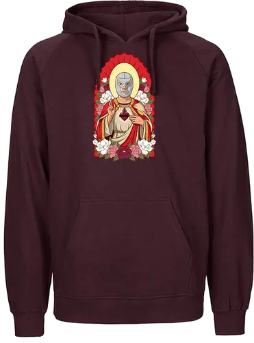 "Santo Luchador" Mexican Lucha Libre Sacred Heart Graphic - lucha libre saint shirt, mexican wrestler t-shirt, sacred heart luchador graphic tee, santo luchador apparel, masked wrestler religious art, chicano style streetwear, mexican folk art t-shirt, silver mask wrestler design, sagrado corazon luchador top, dia de los muertos aesthetic, floral wrestling shirt, traditional mexican icons clothing, lucha libre fan gift, heroic wrestler illustration, red and gold catholic parody, mexican culture graphic tee, luchador with roses t-shirt, vintage lucha libre merch, spiritual wrestling apparel - Fairtrade Hoodie